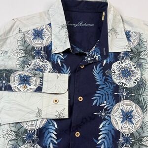 Tommy Bahama Button Down Shirt Mens Large Blue Floral Print Long Sleeve